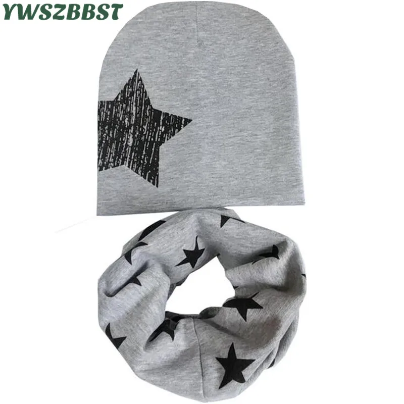 

New Autumn Winter Crochet Children Hat Scarf Set Boys Girls Skullies Caps Cotton Baby Hat Star Beanies Cap Scarf Collar Kids Hat