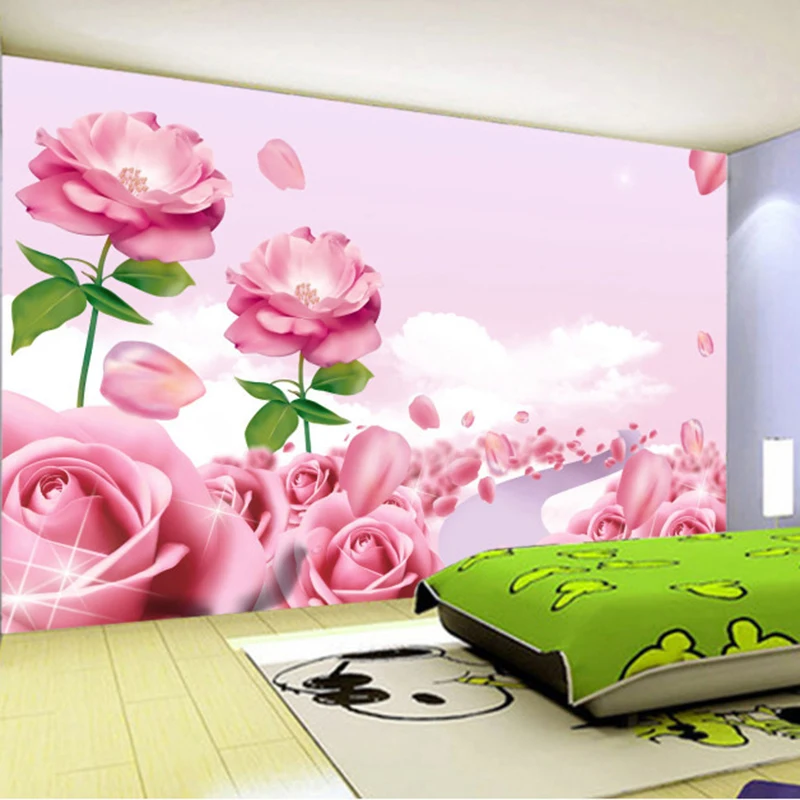 Фотообои из бумаги с красивыми романтическими розовыми цветами для детской