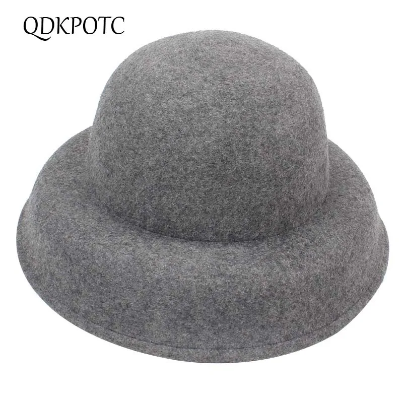 QDKPOTC, новинка, женские фетровые шляпы из шерсти, фетровая шляпа, черный купол, Осень-зима, в форме колокольчика, фетровые шляпы