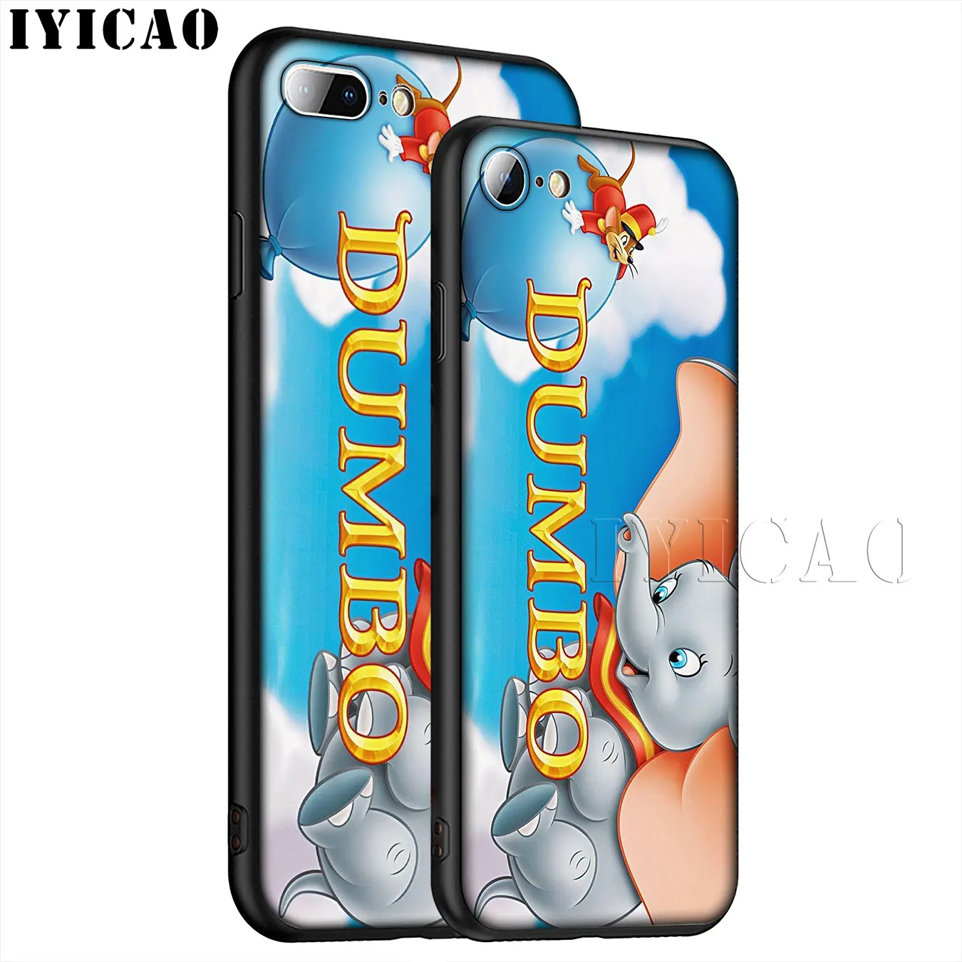 IYICAO Dumbo Cute elephant Anime Soft Silicone Phone Case for iPhone XR X XS 11 Pro Max 6 6S 7 8 Plus 5 5S SE 10 Black Cover |
