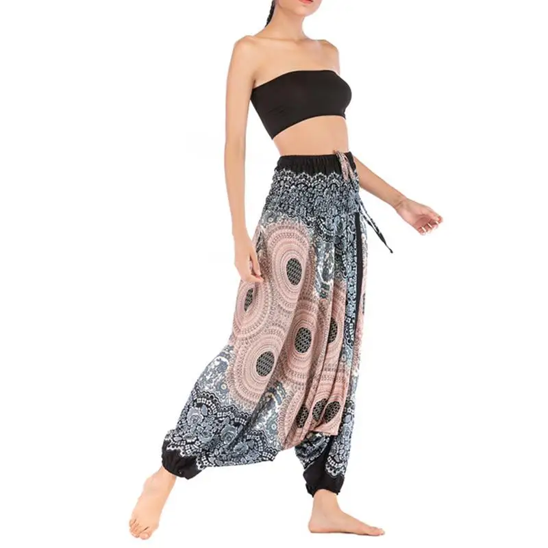 Летние Осенние брюки для женщин, широкие брюки, Boho Aladdin, шаровары, pantalones mujer, свободные богемные штаны с высокой талией