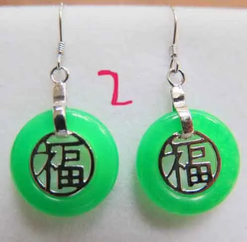 925 Sterling Silver with Heating Circle Green Jade Drop Earrings | Украшения и аксессуары