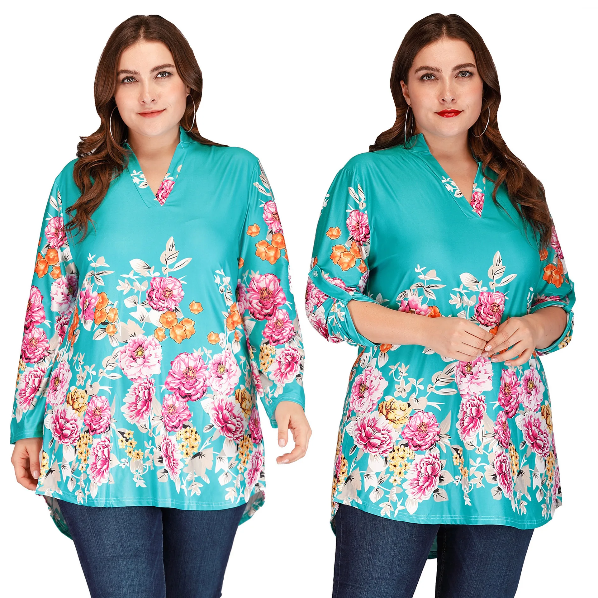 Женская футболка плюс размер L 3XL цветочный принт Женский Винтаж 2019 Весна v