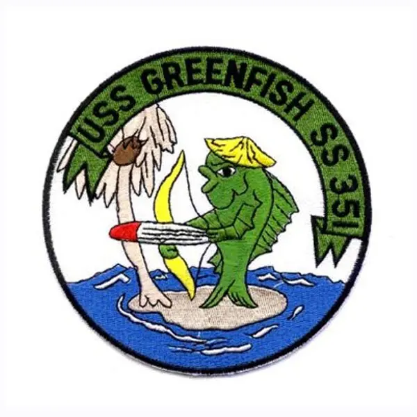 

Эмблема USS GREENFISH, сделана из саржи с гранью мерроу и ПВХ подложкой, 100 шт./полиэтиленовый пакет, moq50 шт., бесплатная доставка