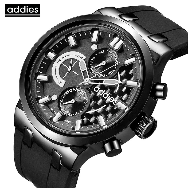 2019 новый бренд Addies модные мужские часы водонепроницаемые Роскошные Кварцевые