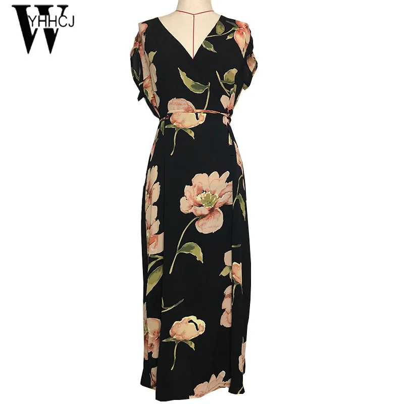WYHHCJ 2017 новое летнее платье с v-образным вырезом цветочным принтом женские платья