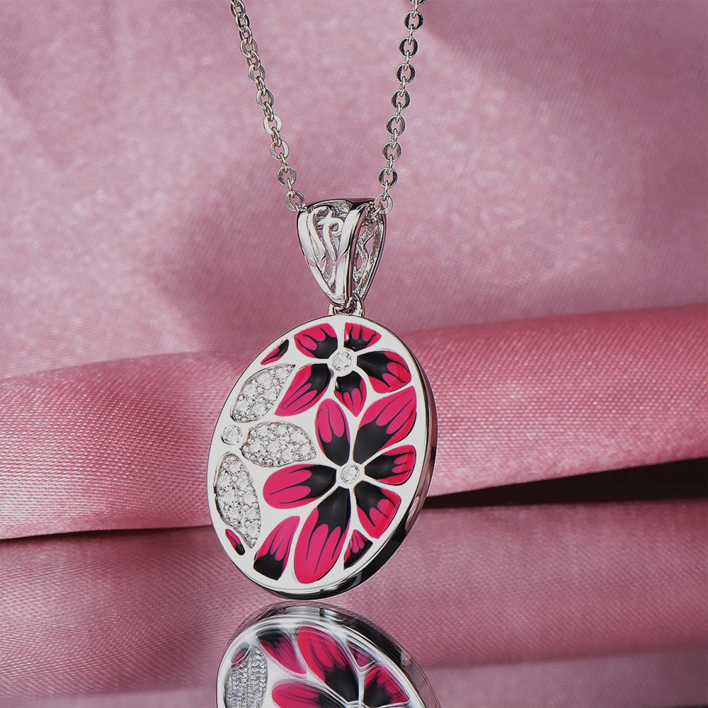 Эмалью Серебряная Подвеска для женщин ожерелье Аутентичное Стерлинговое