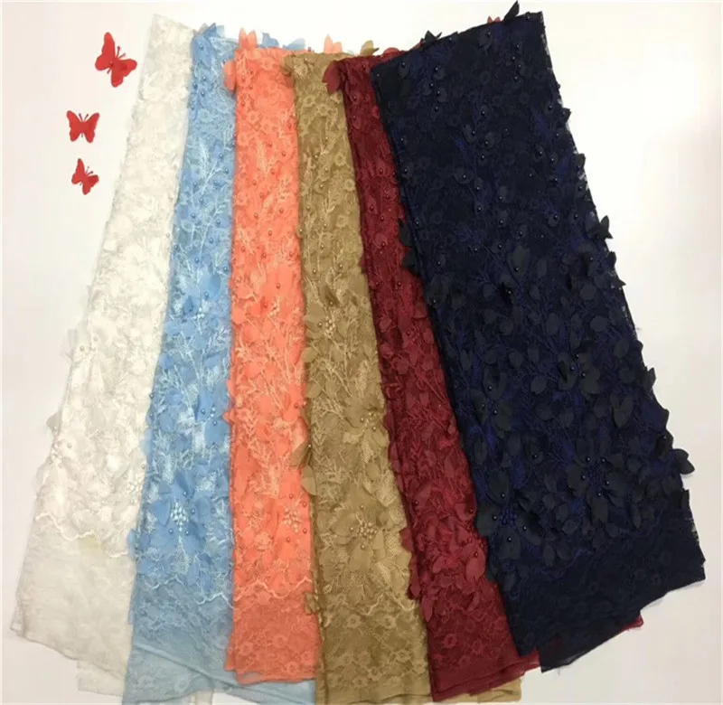 Нигерийская кружевная ткань с бисером 2019 Высококачественная африканская 3D