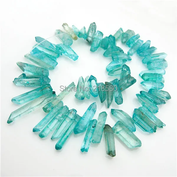 

H-TB622 Baby Blue Titanium Quartz Point Spike Beads,Crystal Briolettes Beads