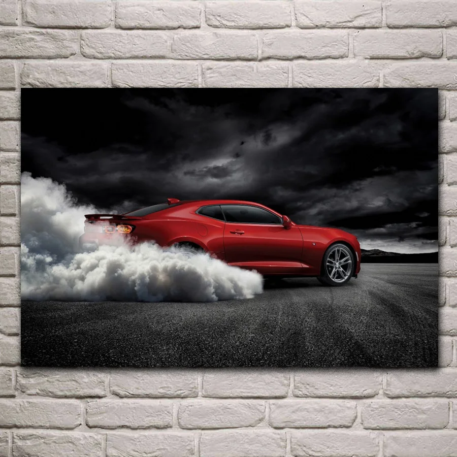 

Горящаяся шина гоночный мышечный camaro ss спортивный автомобиль Художественная ткань фотография домашнее Искусство гостиная украшение KH487