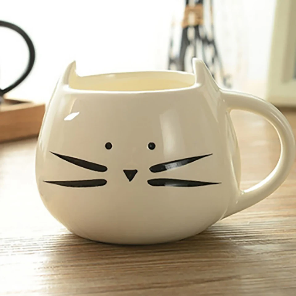 Большая вместительная кружка с милым мультяшным котом кофейная молоком белый