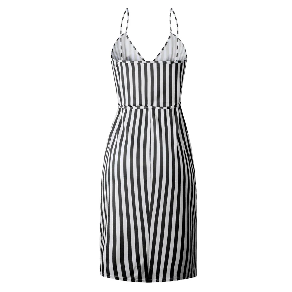 2019 Summer Dress Women Sashes Striped Sleeveless Off Shoulder V-Neck Evening Party Feminine Beach Sundress Vestidos | Женская одежда