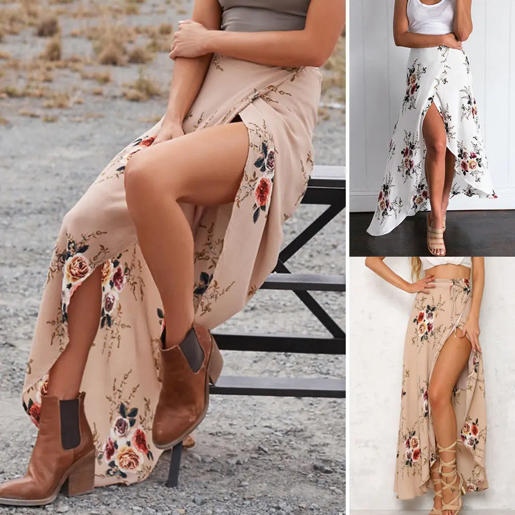 Женская шифоновая юбка с высокой талией и цветочным принтом | одежда