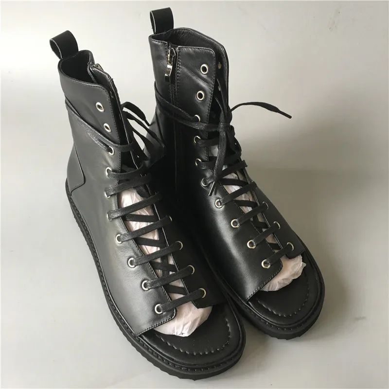 

Genuine leather high quality beach flat casual sandals lace up black summer zipper cowhide men Sandals