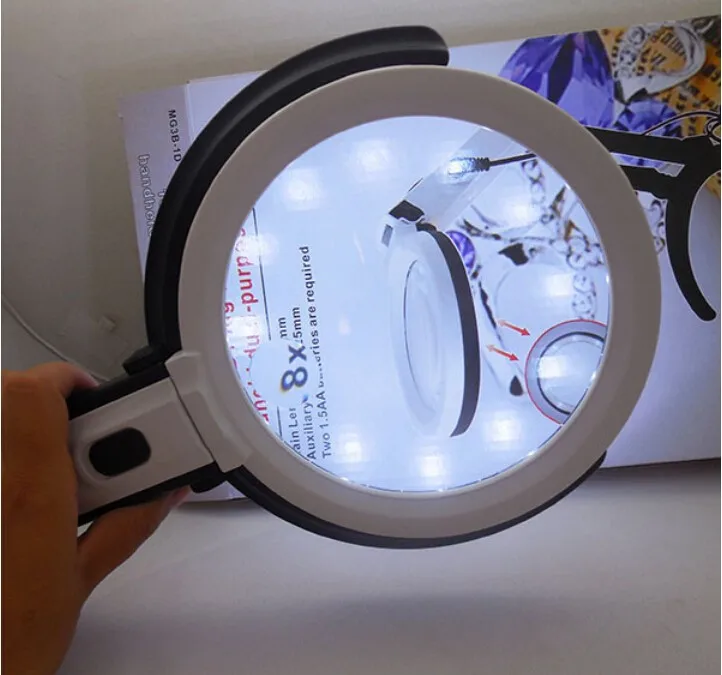 Hands Free 2X/5X с подсветкой светодиодный освещенный увеличитель лупа с 10 светодиодный фонарь 120 мм линза увеличительное стекло лампа с подставкой третий