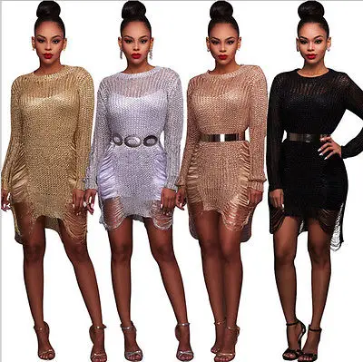 Модный женский длинный свитер вязаный крючком ажурный облегающий клубный