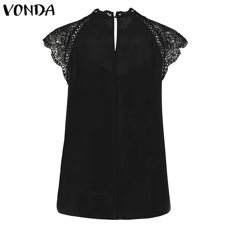 VONDA, сексуальная женская летняя блузка без рукавов, кружевная рубашка, Офисная Женская рубашка, открытые вечерние топы, Белые блузы размера плюс