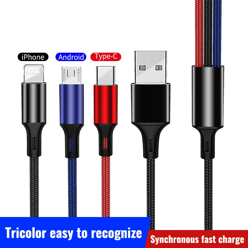 Зарядный кабель 3 в 1 Type C/8 Pin/Micro USB для iPhone X универсальный быстрой зарядки Samsung S9 S8