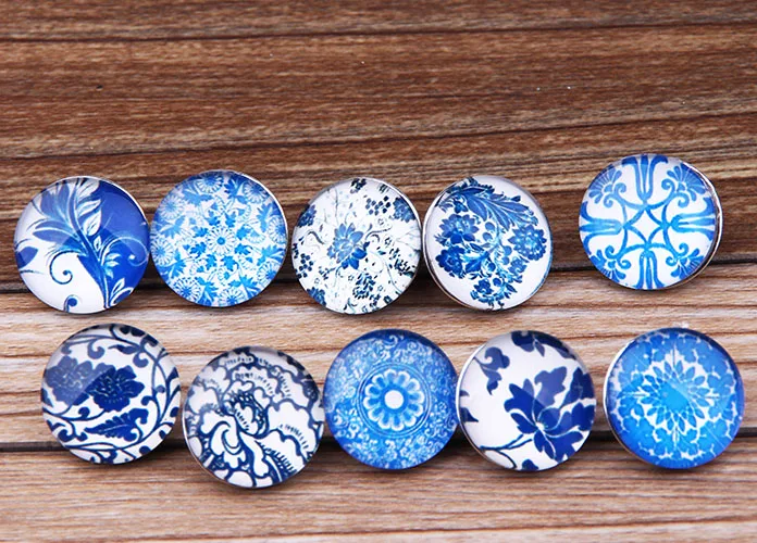 

New arrive 20pcs/lot 18mm mix random glass blue and white porcelain snap buttons for bangle bracelet charms for snap diy jewelry