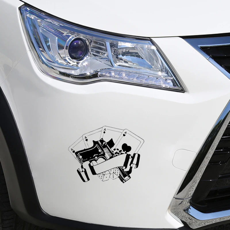 

YJZT 19.5*15.1CM Interesting Gun Poker Player Black/Silver Decoration Car Sticker Vinyl Bumper Window C12-0008