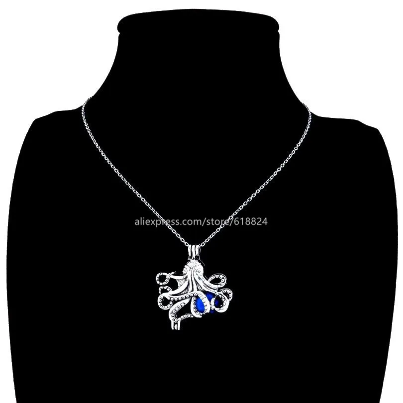 Trendy Sea Animal Octopus Locket Necklace Beads Cage Aromatherapy Essential Oil Diffuser Vintage Pendant R-V184 | Украшения и