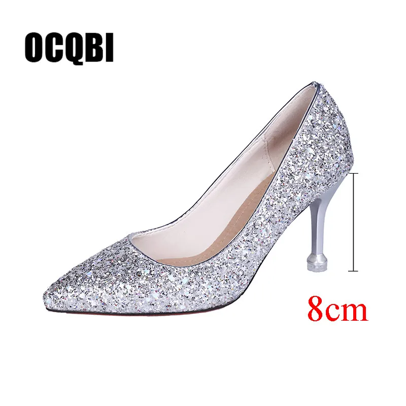 8cm silver Лидер продаж; Новинка года; стильные свадебные туфли на высоком каблуке с мелкой отделкой; туфли для подружки невесты с острым носком; туфли для торжеств, украшенные кристаллами золотистого цвета; шикарные туфли на высоком каблуке - Цвет: 8cm silver
