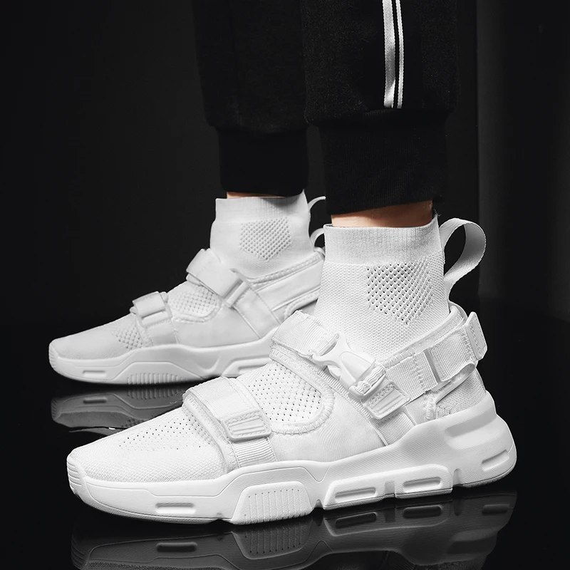 Мужские кроссовки летние дышащие с высоким берцем на плоской подошве | Обувь