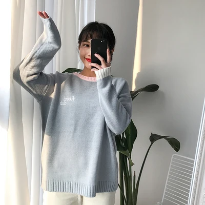 2 цвета осень и зима 2016 корейский стиль пэчворк вышивка буквы пуловер свитера для