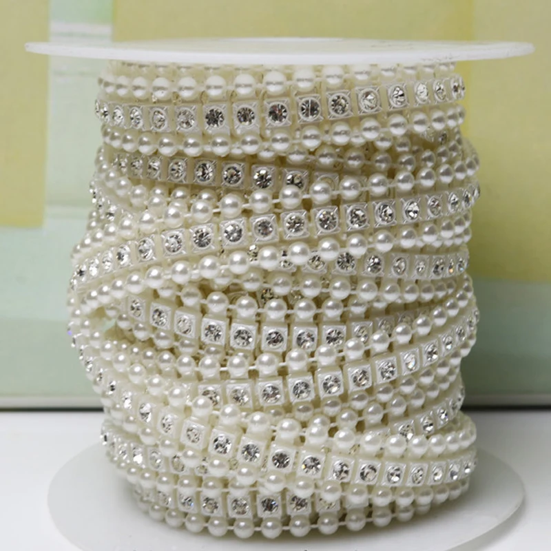 Жемчуг и стразы соединяющие бусины с тремя полосками 4 мм АБС-пластик 5