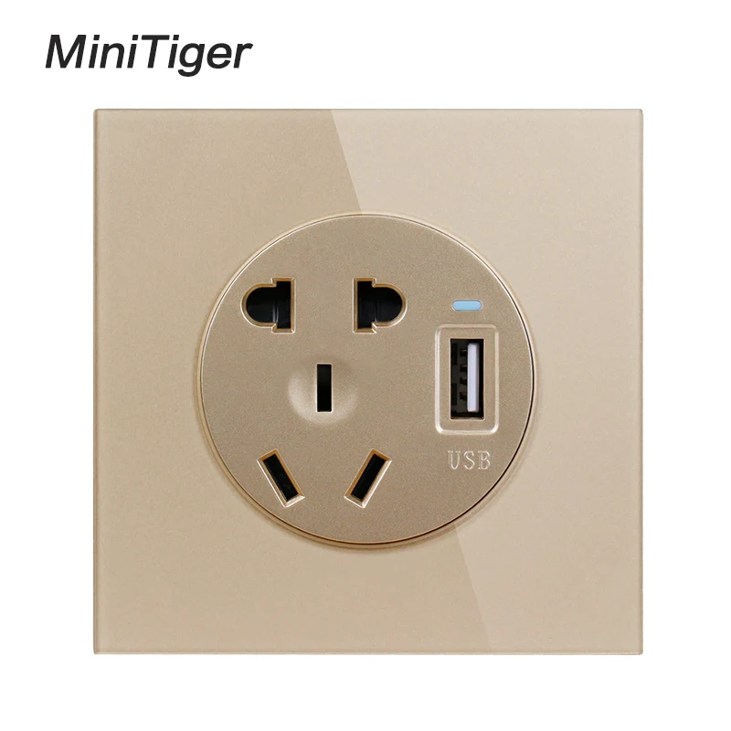 Minitiger стеклянная панель 10 А универсальная розетка с 5 отверстиями портом USB для