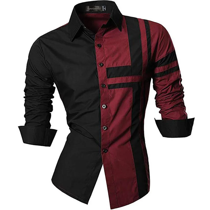JZS051-WineRed Sportrendy, мужские рубашки, повседневные, модные, с длинным рукавом, облегающие, стильные, с принтом черепа, татуировки, JZS047 - Цвет: JZS051-WineRed