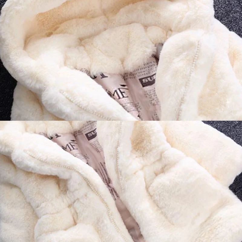 Snowsuit Faux Fur Fleece Coat Baby Hooded Solid Color Jacket Outerwear New Winter Baby Girls Clothes Pageant Warm Jacket