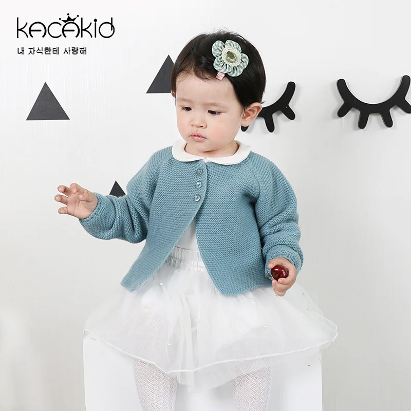 Blue Модная одежда для маленьких девочек; детский вязаный кардиган; Повседневные свитера с круглым вырезом для малышей; одежда принцессы для девочек - Цвет: Blue