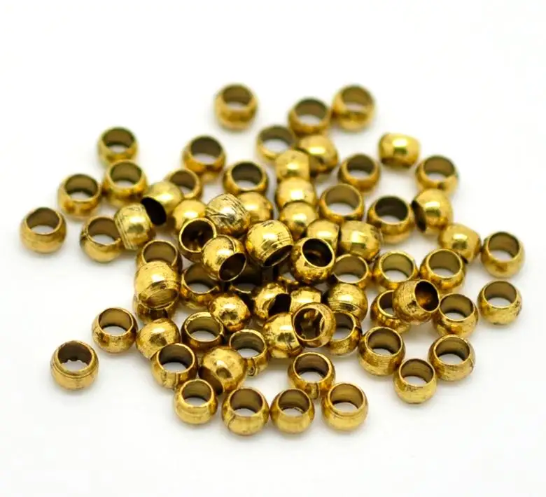 Обжимные бусины из меди круглые золотистые диаметр 2 мм 3 (1/8 дюйма) 80 шт.