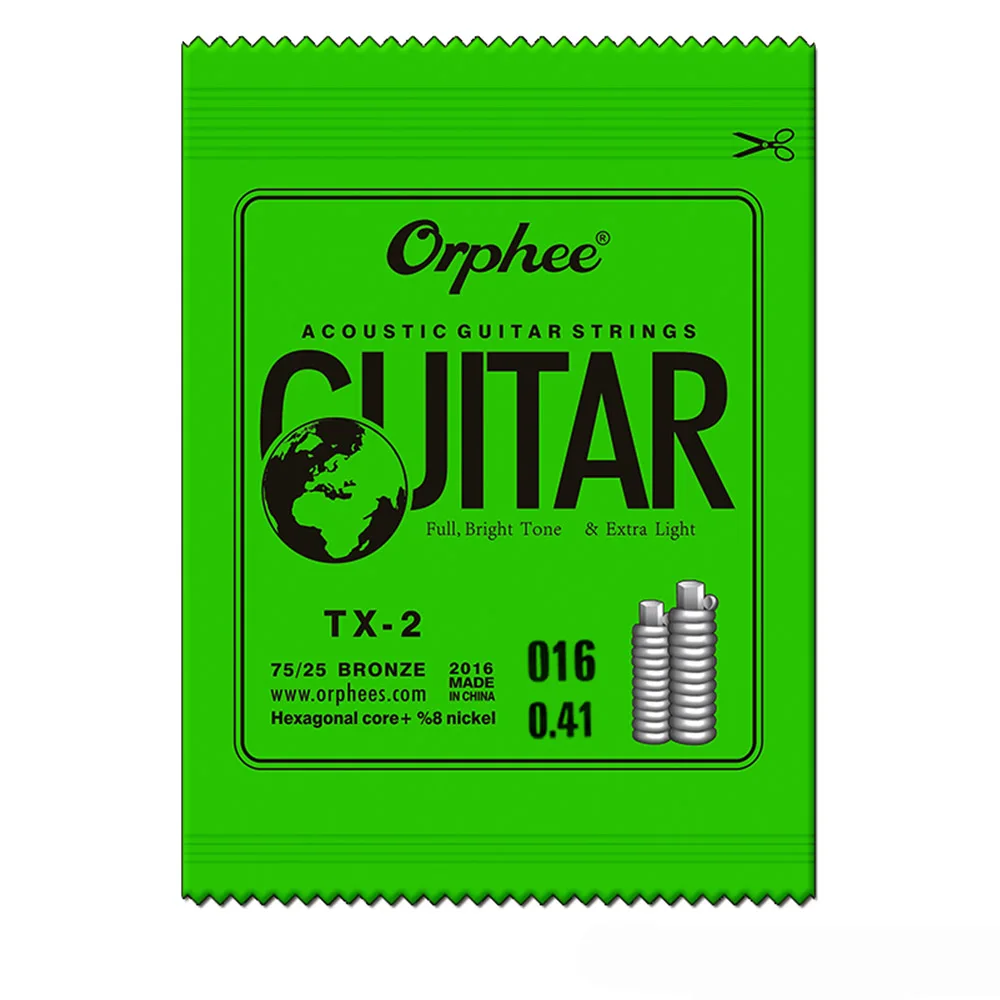 Orphee 10 AkoestIsche гитарная струна Zeshoekige Core+ 8% Nikkel Volledige Brons Heldere Tone& Extra Licht Medium - Цвет: 2nd(016) 5PCS