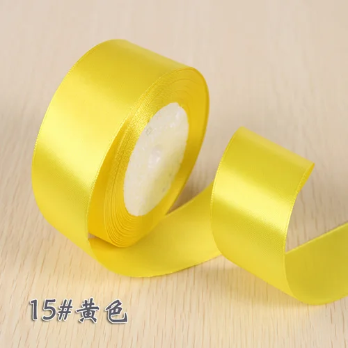 Yellow 25 ярдов 22M шелковой атласной лентой 6/10/15/20/25/40/50 мм одной ленты Свадебная вечеринка платье с цветами на Рождество деко Подарки DIY Швейные Ткань - Цвет: Yellow