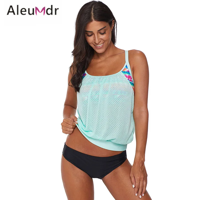 Aleumdr 2019 New Tankinis Women Black Layered Tankini Top with Brief Swimsuit Summer two piece Swimwear bathing suit LC411019 | Спорт и