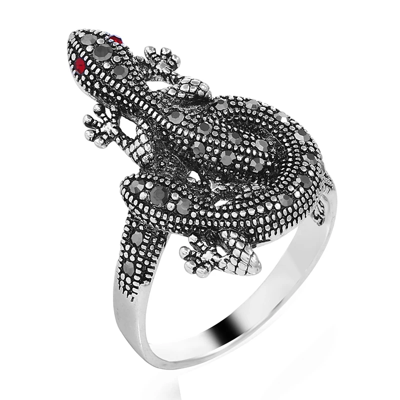K гаджеты модные панк кольцо Черный Кристалл Rhinestone животное геккон Античный