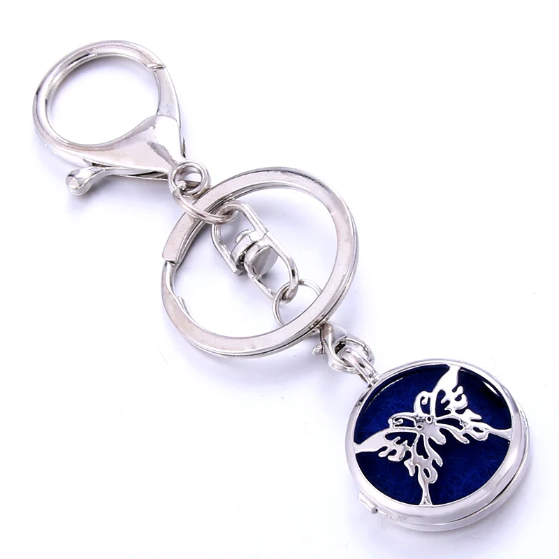 Круглый брелок для ключей в форме бабочки с рассеивателем эфирного масла женщин