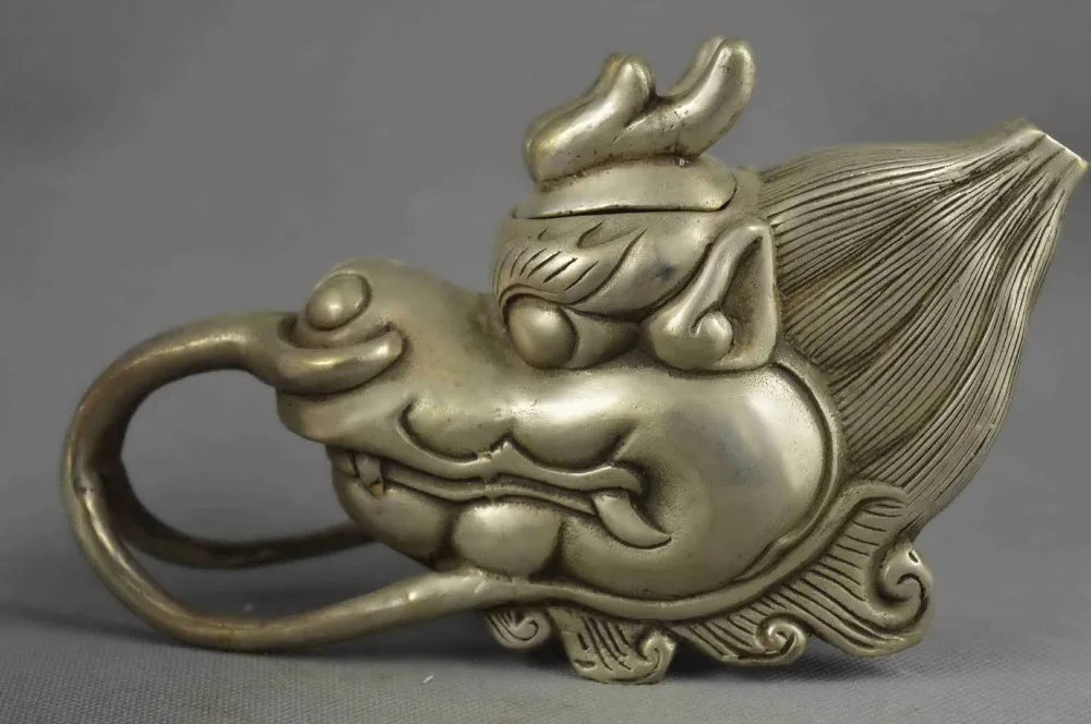 

Collection Handwork Decor Tibet silver Carve Myth Dragon Exorcism Tea Pot