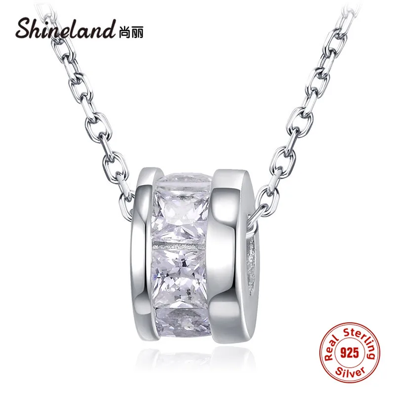 

Shinealnd Simple Style Elegant Women Round 925 Sterling Silver Necklaces Cubic Zirconia Long Pendant Necklaces Jewelry Gift