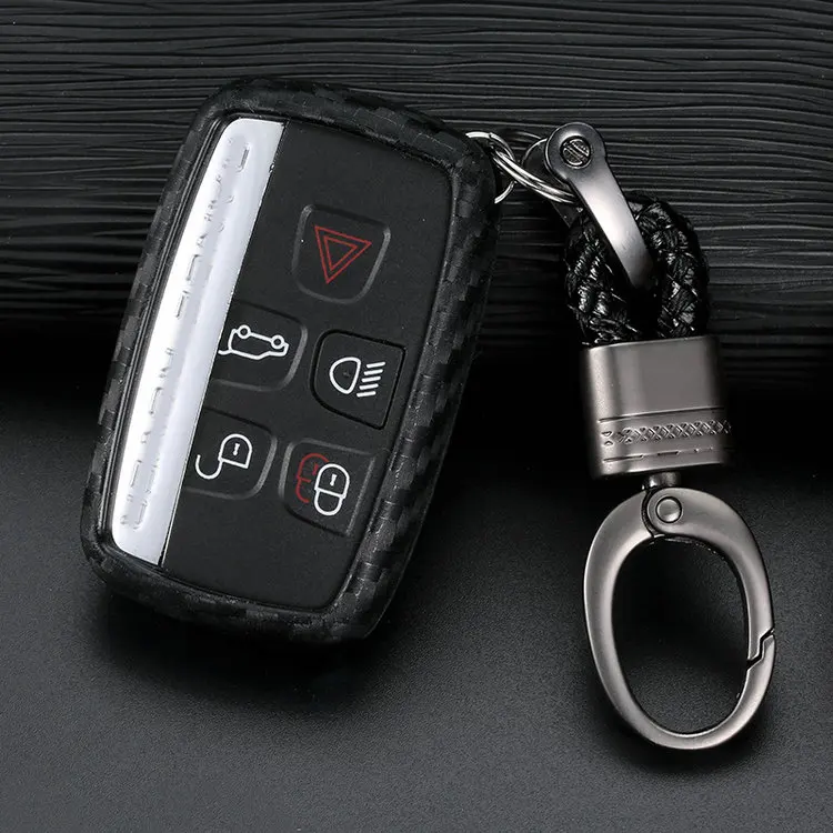 Углеродное волокно ТПУ чехол Брелок «Обложка» для Land Rover RANGE ROVER SPORT freelander 2 DISCOVERY 4 Evoque для jaguar XJ XF X-TY - Название цвета: with keychain