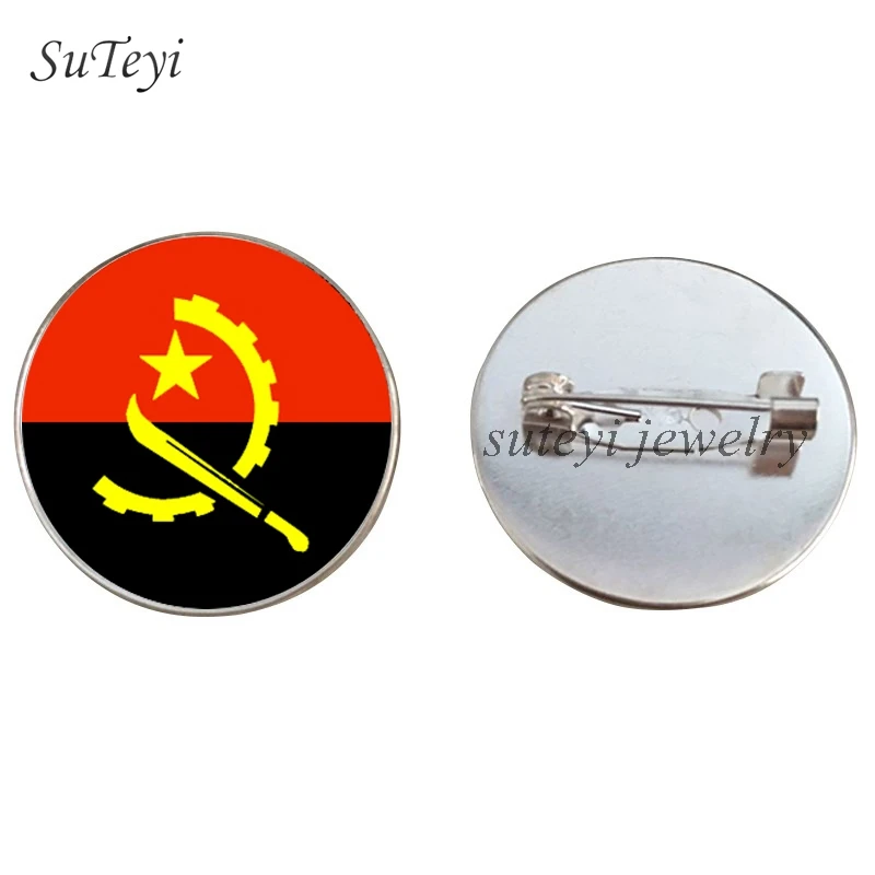 silver SUTEYI, Винтажная брошь в виде значка, Ангола/Бенин/Ботсвана, флаг, стеклянный купол, броши, булавки, ювелирные изделия - Окраска металла: silver