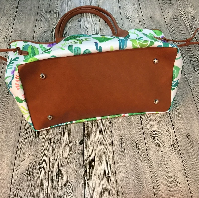 Summer Cactus Styles Canvas Tote With Green Flora Red and Purple Colored Catus Designs Women Handbag with Pu handle DOM109842 | Багаж и