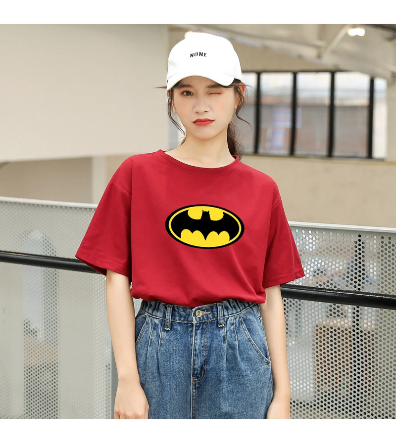 Летние новые женские повседневные футболки с коротким рукавом из хлопка Harajuku Kawaii Batman с принтом из мультфильма Топы уличная футболки tumblr рубашка Femme