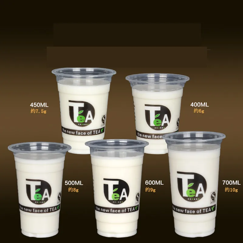 

1000pcs disposable thicken plastic cup,95cm diameter bubble tea plastic cup,"tea" pattern milk tea cup free shipping