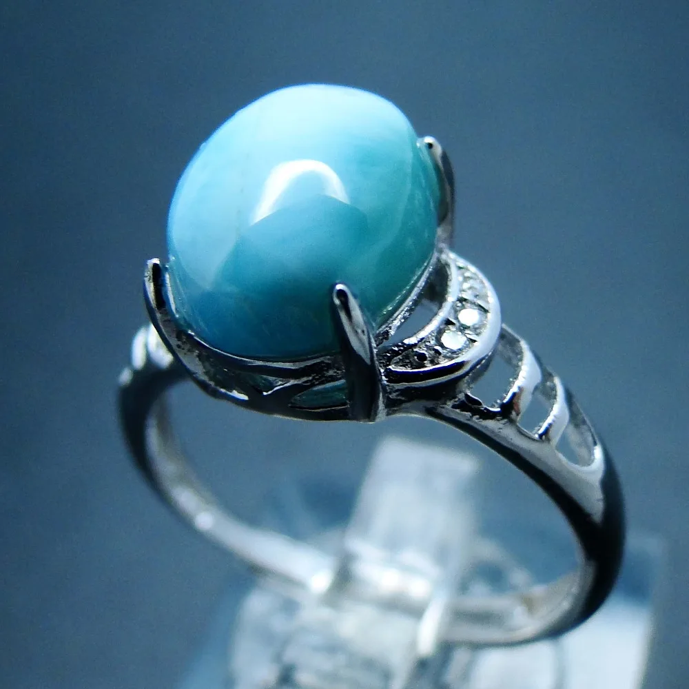 Кольцо женское из серебра 925 пробы с ларимаром 8 х10 мм|Кольца| |
