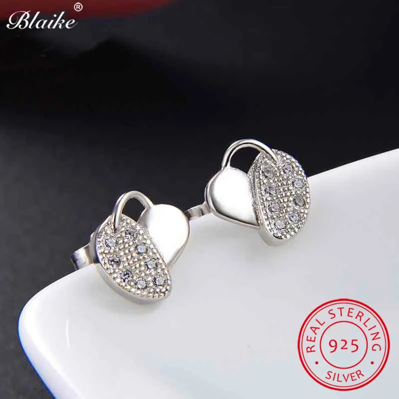 

Blaike Real 925 Sterling Silver Tree Leaf Stud Earrings For Women White Zircon Plant Heart Earrings Female Fine Wedding Studs