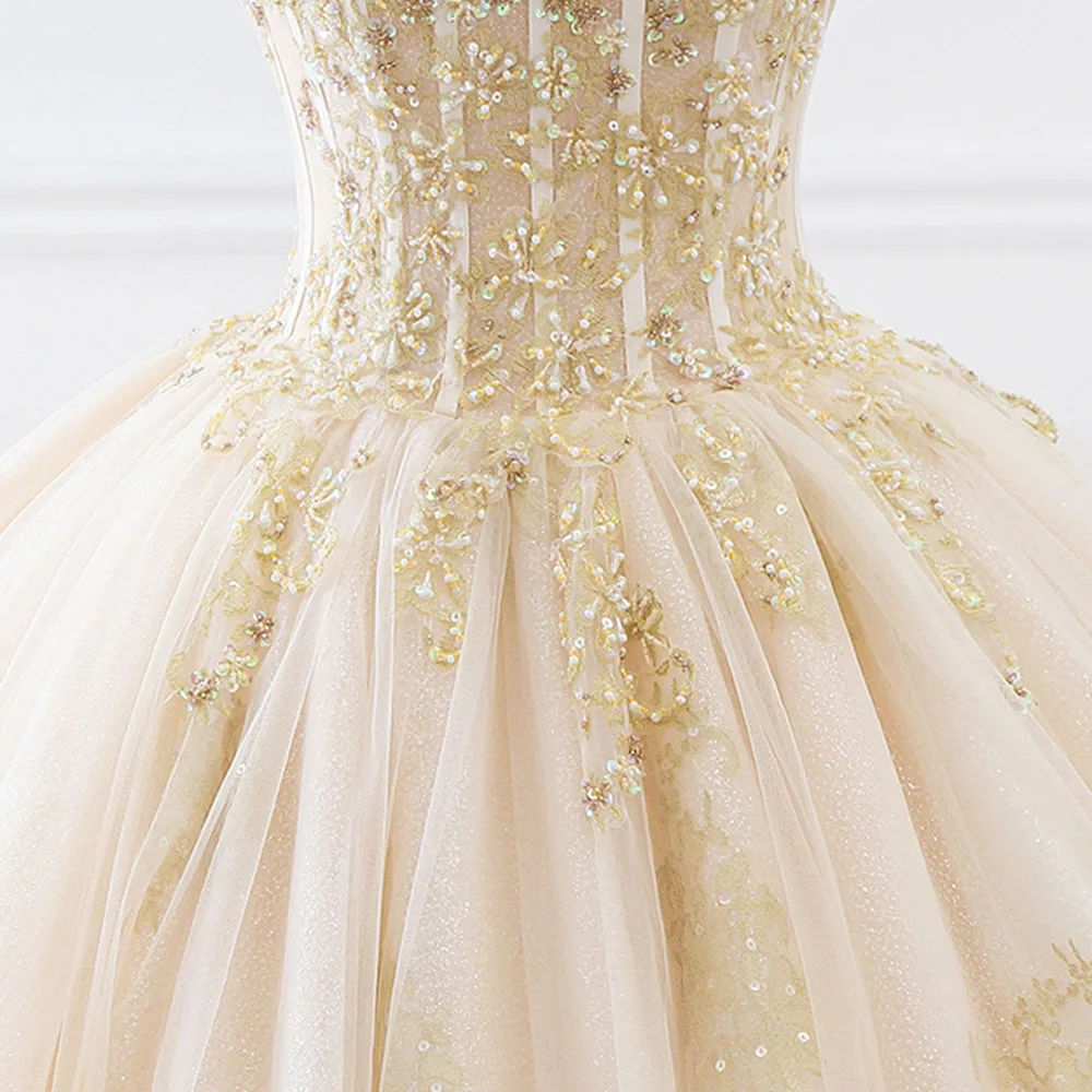 Robe De Mariee Princesse De роскошное бальное платье принцессы с коротким рукавом с бусинами аппликации блёстками