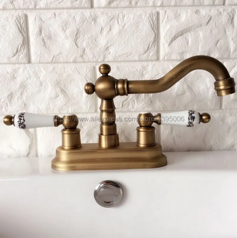 

Antique Brass Bathroom Basin Sink Faucet Double Handle Basin Vessel Double Hole Sink Mixer Tap Counter Basin Faucet Ban064